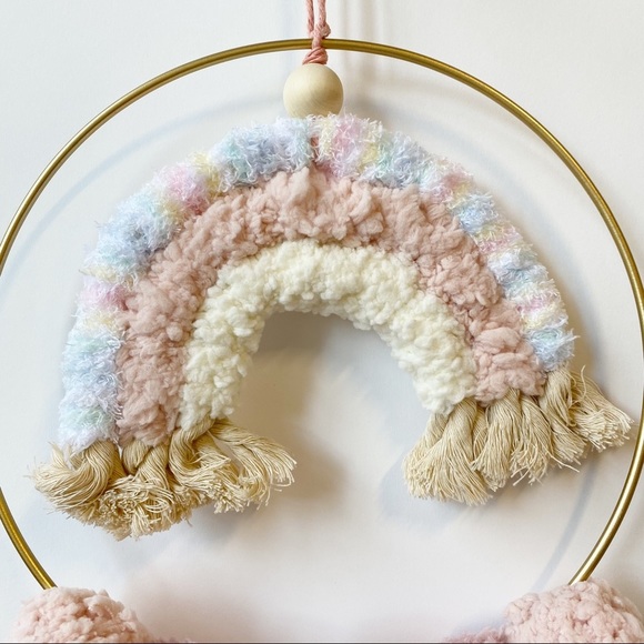 Rainbow Pom Pom Baby Nursery Wreath Pink Handmade - Picture 5 of 5